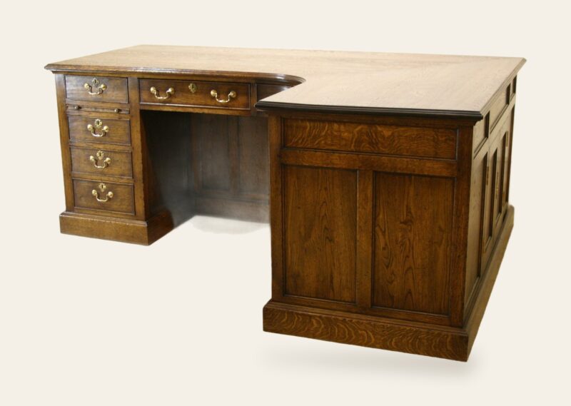 Large corner desk rounded drawer, view 2 — handmade by Bryn Hall in Suffolk