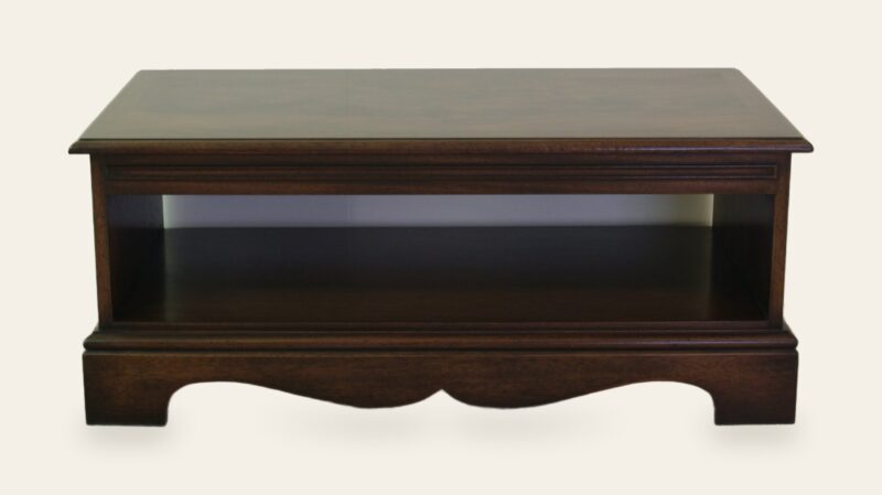 Mahogany tv stand, front view — handmade by Bryn Hall in Suffolk