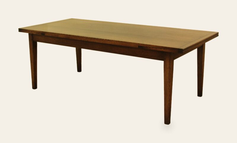 Oak farm house drawleaf table, view 1 — handmade by Bryn Hall in Suffolk