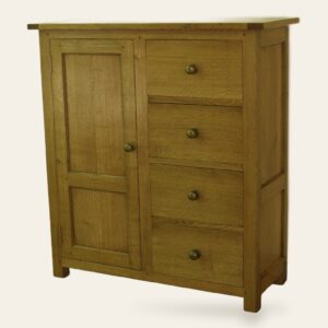 One door cupboard with for drawer down side, angle view — handmade by Bryn Hall in Suffolk