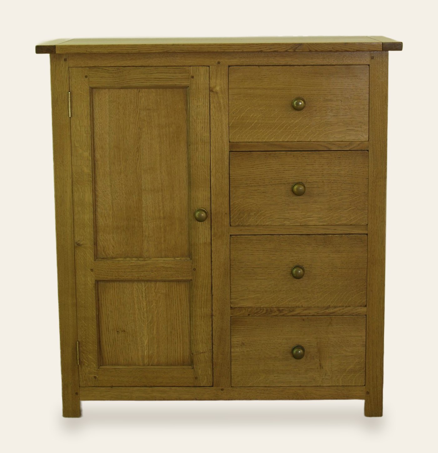 One door cupboard with for drawer down side, front view — handmade by Bryn Hall in Suffolk