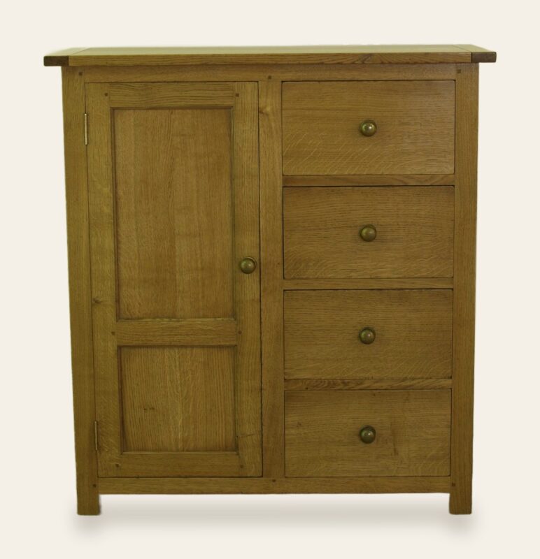 One door four drawers on the side cabinet, front view — handmade by Bryn Hall in Suffolk