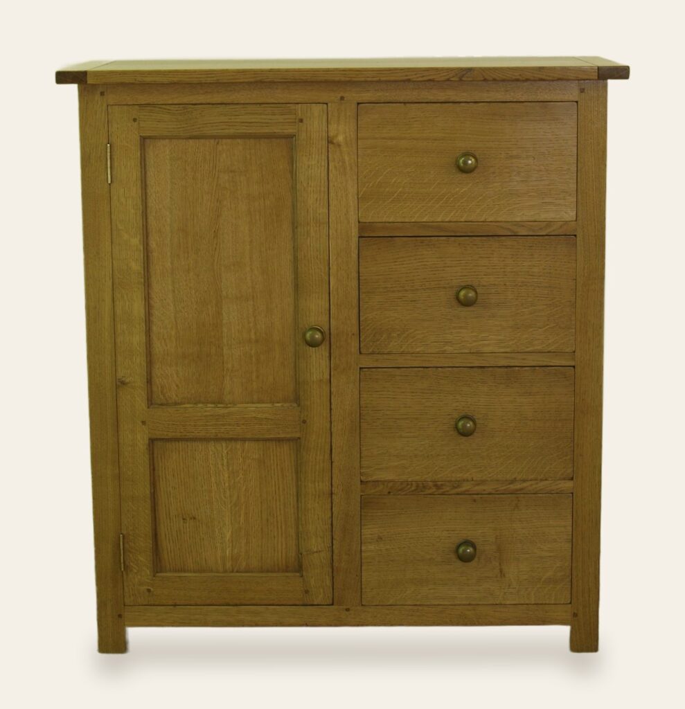 One door four drawers on the side cabinet, front view — handmade by Bryn Hall in Suffolk