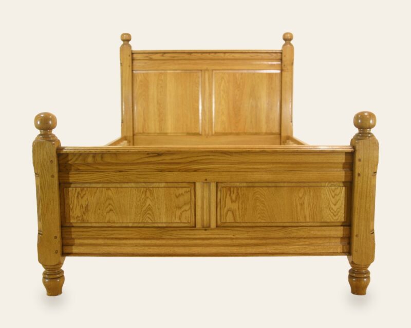 Paneled bed 928, front view — handmade by Bryn Hall in Suffolk