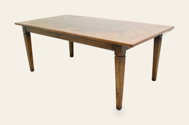 Parquet top farm house type table higher view — handmade by Bryn Hall in Suffolk