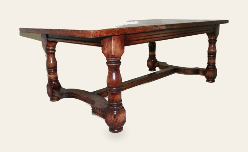 Parquet top table with c strecher — handmade by Bryn Hall in Suffolk