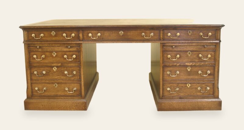 Partners pedestal desk, front view 901c — handmade by Bryn Hall in Suffolk