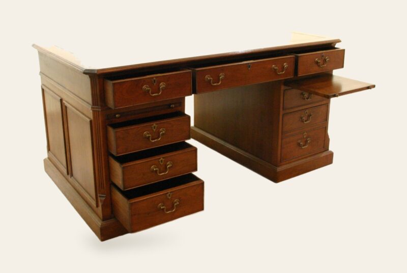 Pedestal desk 901 in cherry drawer open — handmade by Bryn Hall in Suffolk