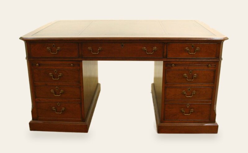 Pedestal desk 901 in cherry, front view — handmade by Bryn Hall in Suffolk