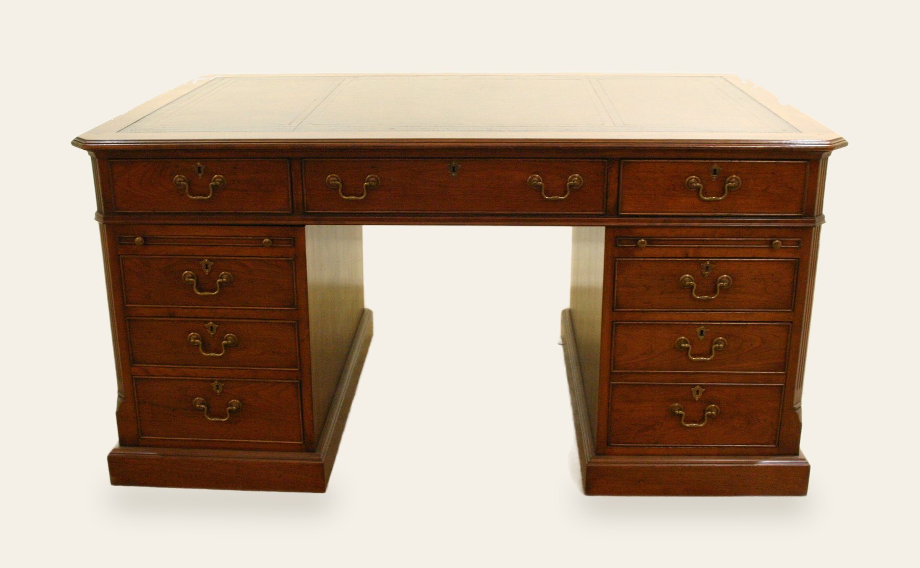 Pedestal desk 901 in cherry, front view — handmade by Bryn Hall in Suffolk