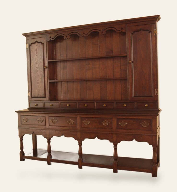 Potboard dresser and rack 126sp, angle view — handmade by Bryn Hall in Suffolk