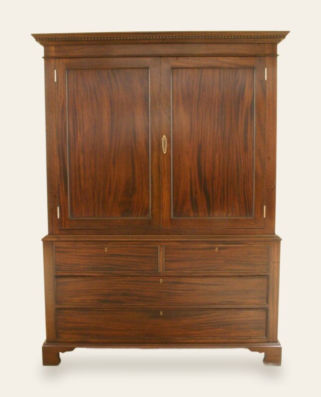Press cupboard in mahogany, front view — handmade by Bryn Hall in Suffolk