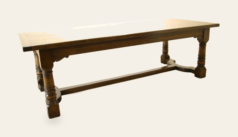 Refectory table 2 inch top 303, angle view — handmade by Bryn Hall in Suffolk