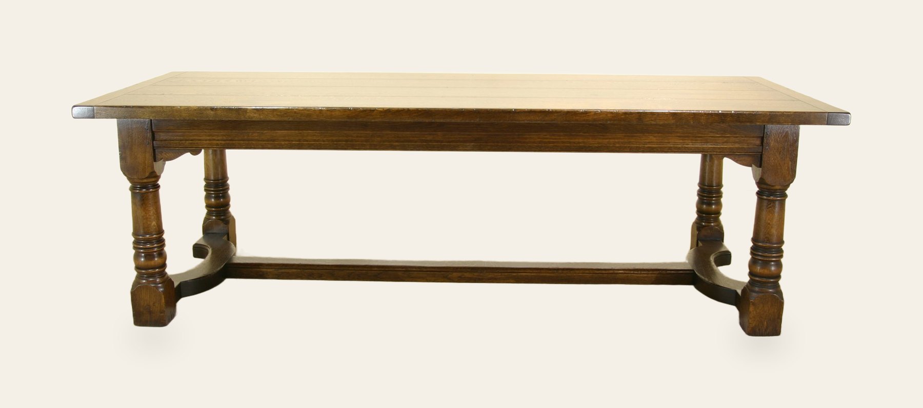 Refectory table 2 inch top 303, side view — handmade by Bryn Hall in Suffolk
