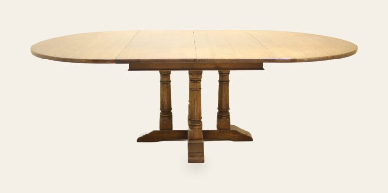 Round cross stretcher monks table 344 leave in, front view — handmade by Bryn Hall in Suffolk
