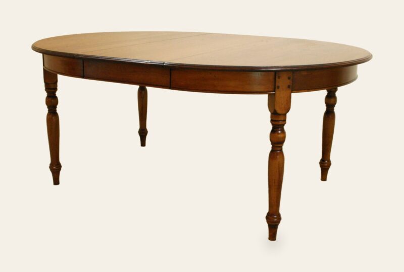 Round farm house table turned legs leaf in — handmade by Bryn Hall in Suffolk