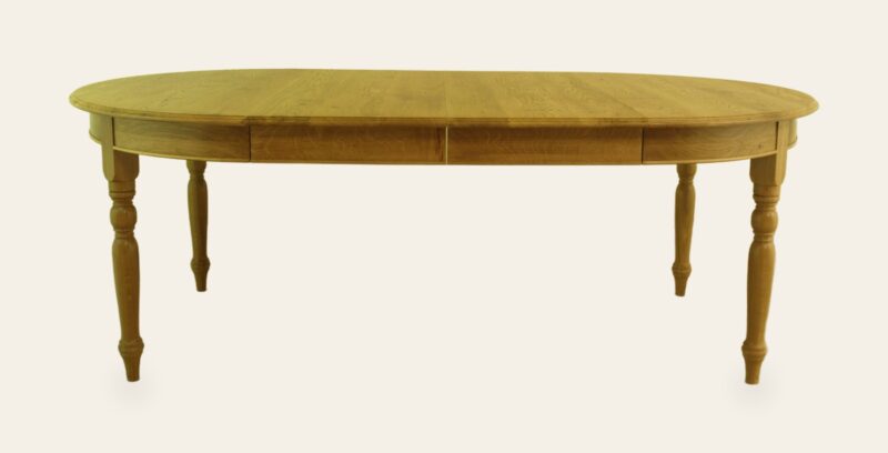 Round kitchen table with two leaves 314a two leave in — handmade by Bryn Hall in Suffolk