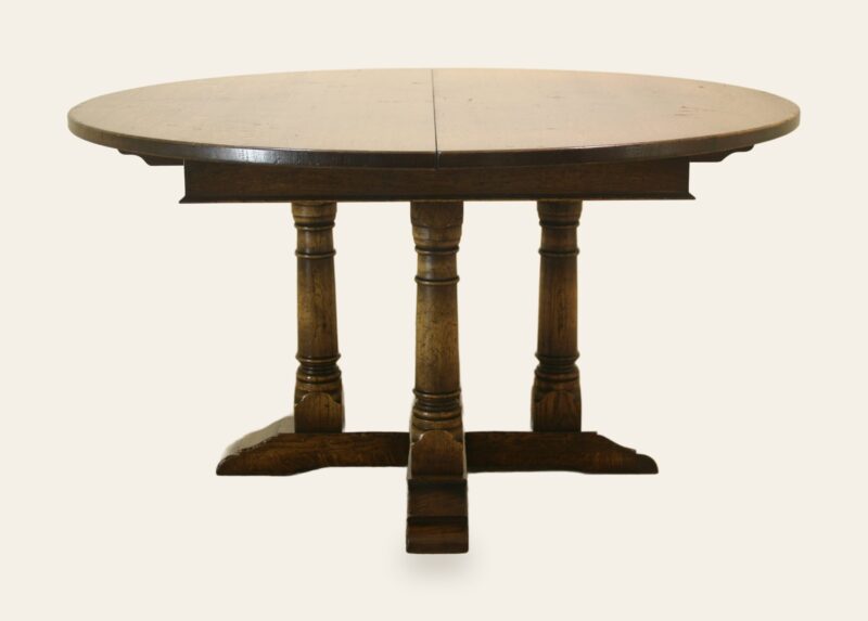 Round monks table leaves out 344, view 1 — handmade by Bryn Hall in Suffolk