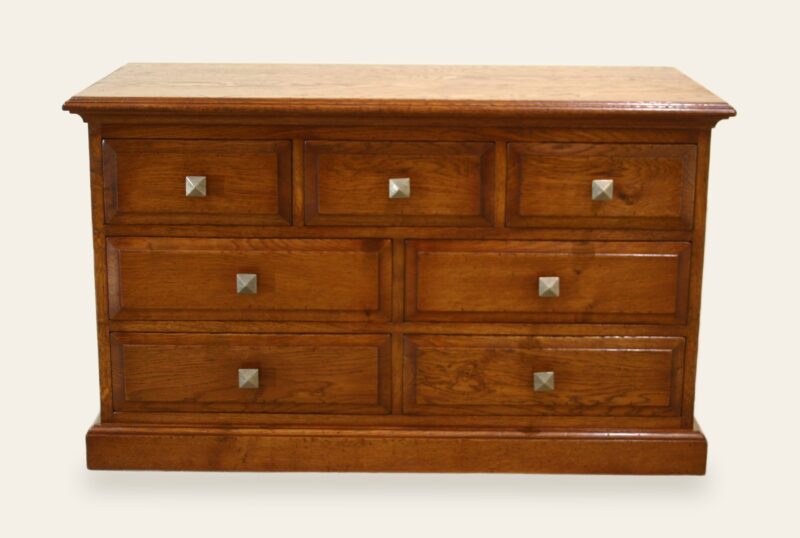 Seven drawer chest of drawers, front view — handmade by Bryn Hall in Suffolk