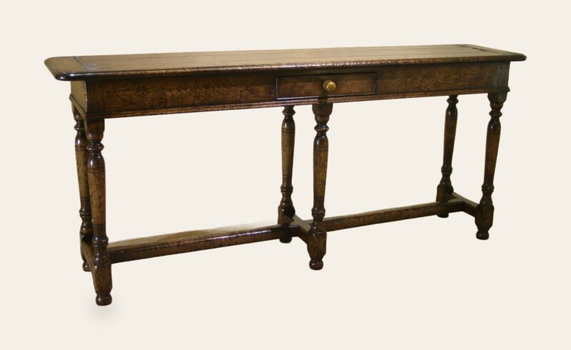 Six leg server one drawer, angle view — handmade by Bryn Hall in Suffolk