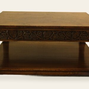 Square grape carved coffee table, front view — handmade by Bryn Hall in Suffolk