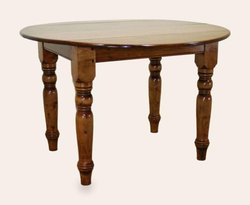 Sussex table with turned legs side leaf up cherry — handmade by Bryn Hall in Suffolk