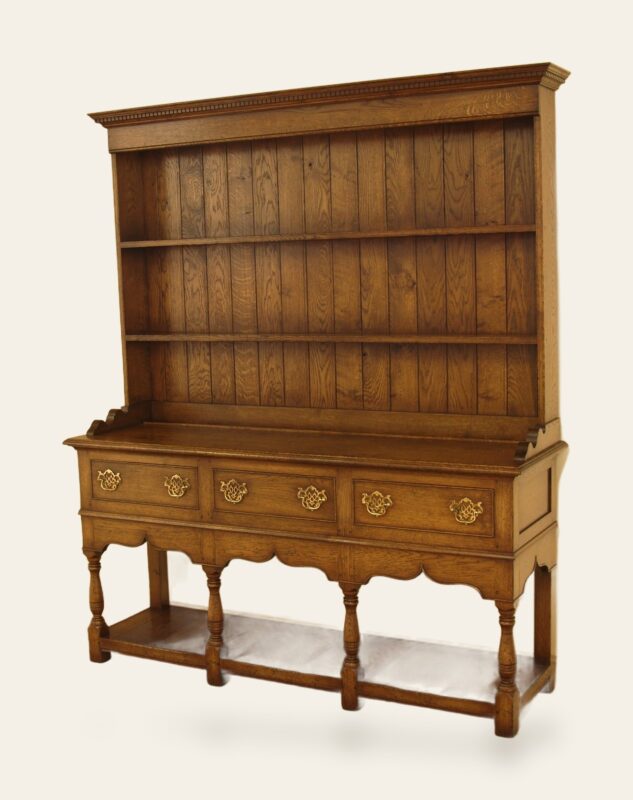 Three drawer potboard base with rack 125, angle view — handmade by Bryn Hall in Suffolk