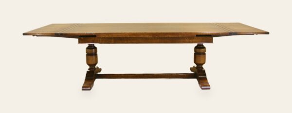 Turned bulbous drawleaf table, side view — handmade by Bryn Hall in Suffolk