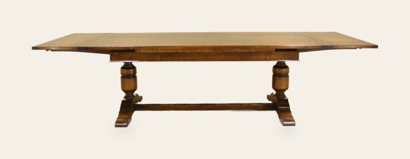 Turned bulbous drawleaf table, side view — handmade by Bryn Hall in Suffolk