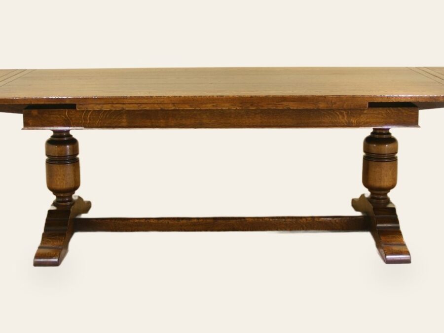 Turned bulbous drawleaf table, side view — handmade by Bryn Hall in Suffolk
