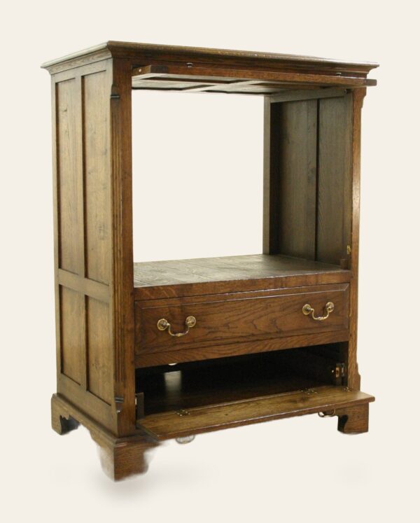 Tv cabinet with up and over door 146 open door — handmade by Bryn Hall in Suffolk