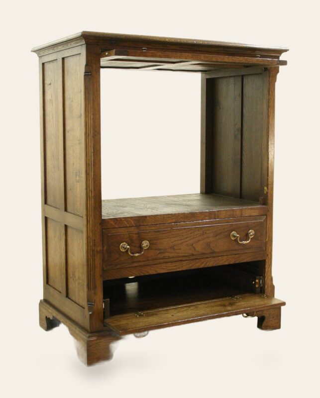 Tv cabinet with up and over door 146 open door — handmade by Bryn Hall in Suffolk