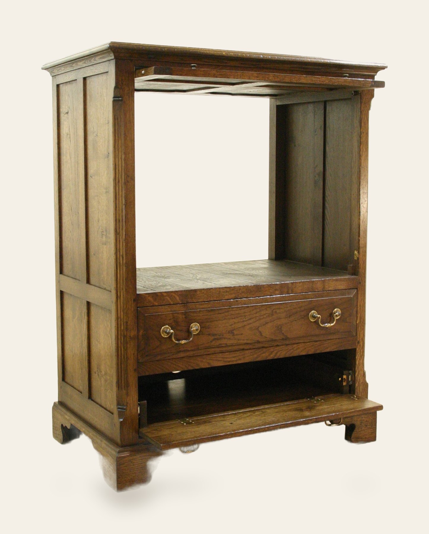 Tv cabinet with up and over door 146 open door — handmade by Bryn Hall in Suffolk