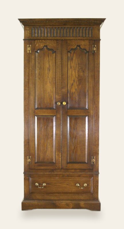Two door no style carved wardrobe 931sp, front view — handmade by Bryn Hall in Suffolk