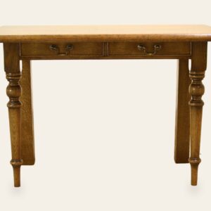 Two drawer hall table turned front legs, front view — handmade by Bryn Hall in Suffolk