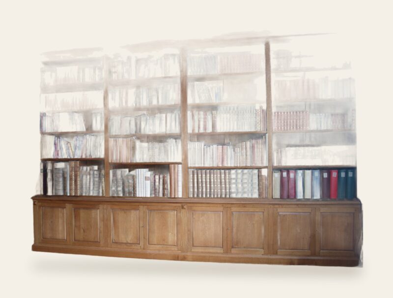 Very large fitted oak bookcase, view 2 — handmade by Bryn Hall in Suffolk