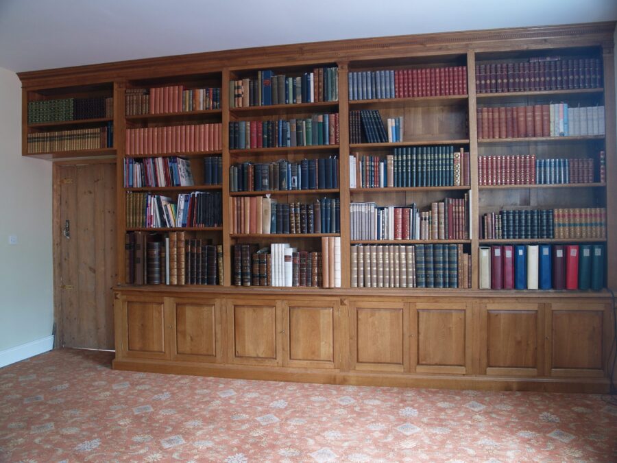 Very large fitted oak bookcase, view 2 — handmade by Bryn Hall in Suffolk