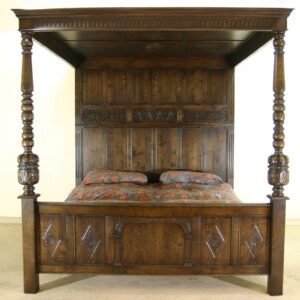 Carved four poster bed 961 view one — handmade by Bryn Hall in Suffolk