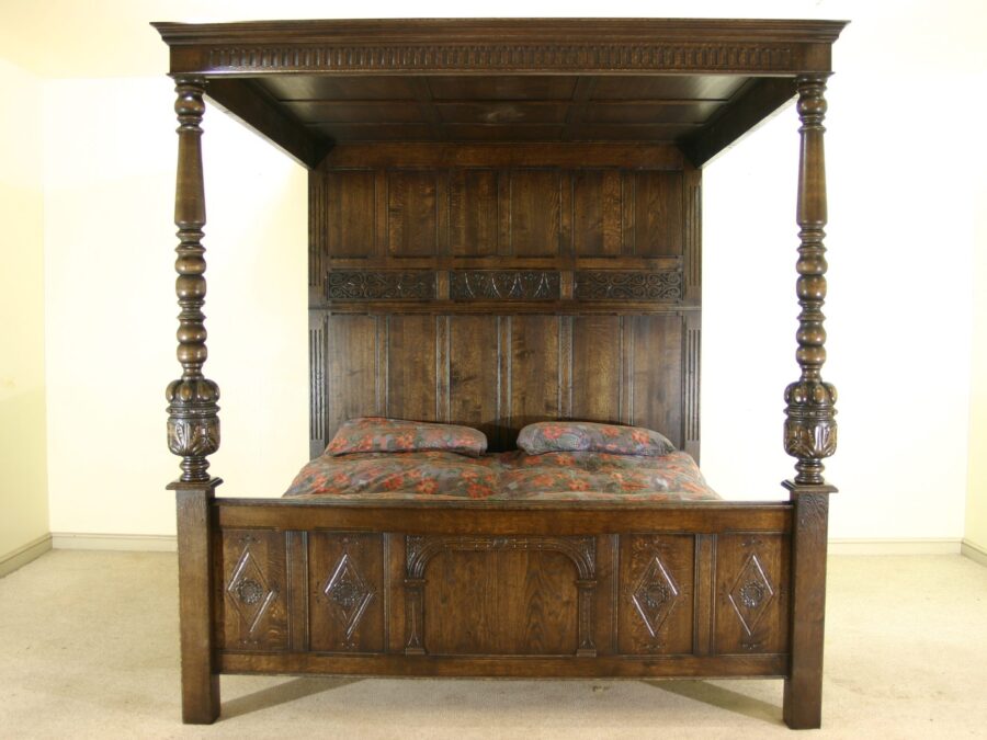 Carved four poster bed 961 view one — handmade by Bryn Hall in Suffolk