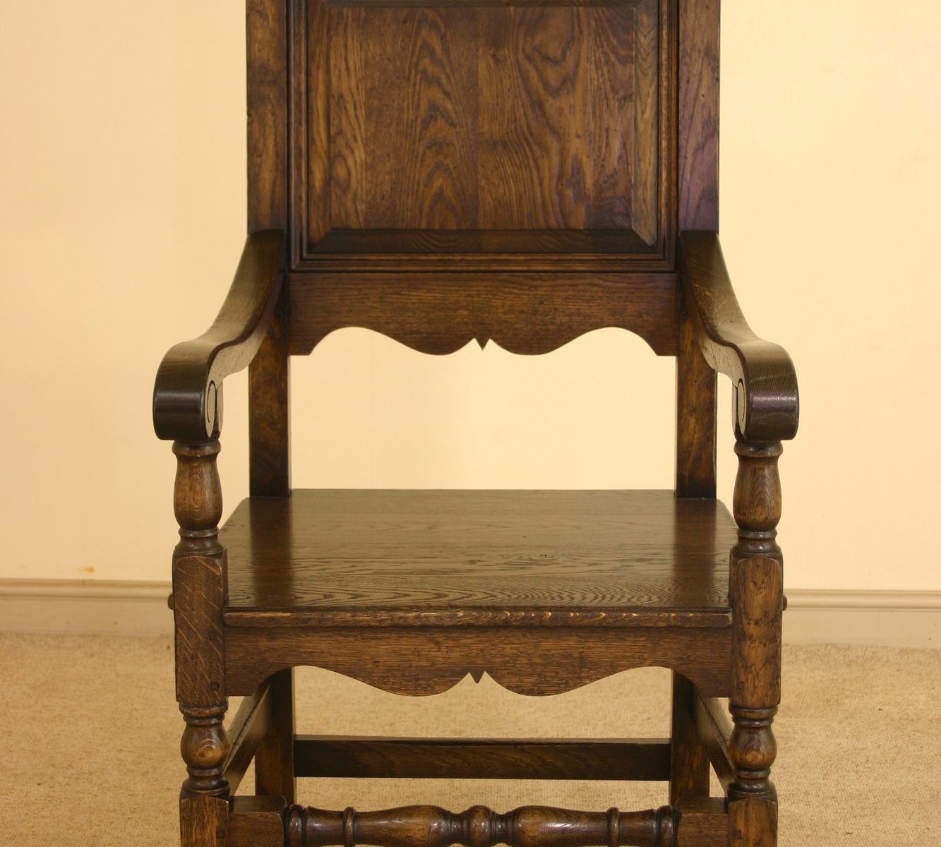 Coach house carver chair 518, front view — handmade by Bryn Hall in Suffolk