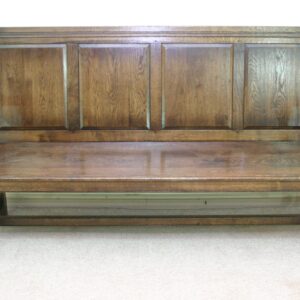 Panelled bench settle 971, front view — handmade by Bryn Hall in Suffolk