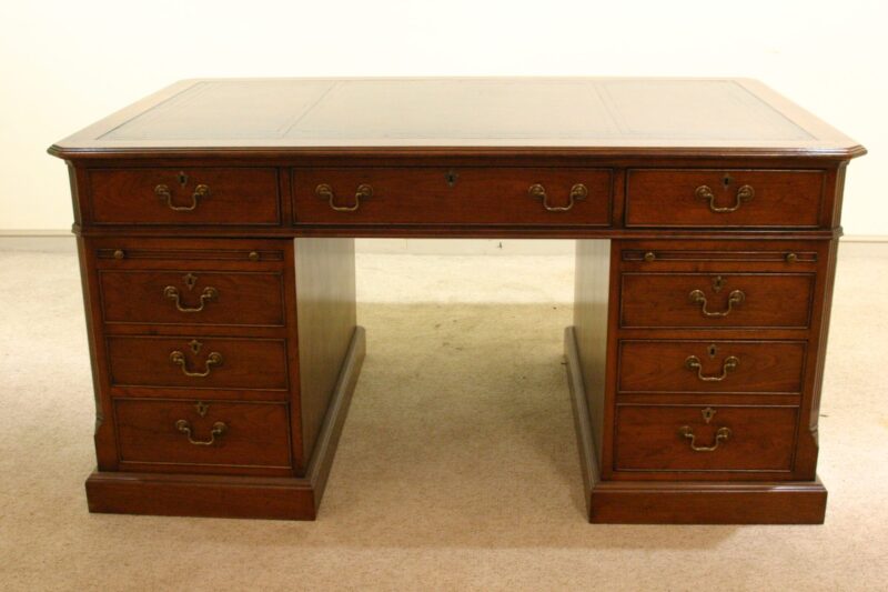 Pedestal desk 901 in cherry, front view — handmade by Bryn Hall in Suffolk
