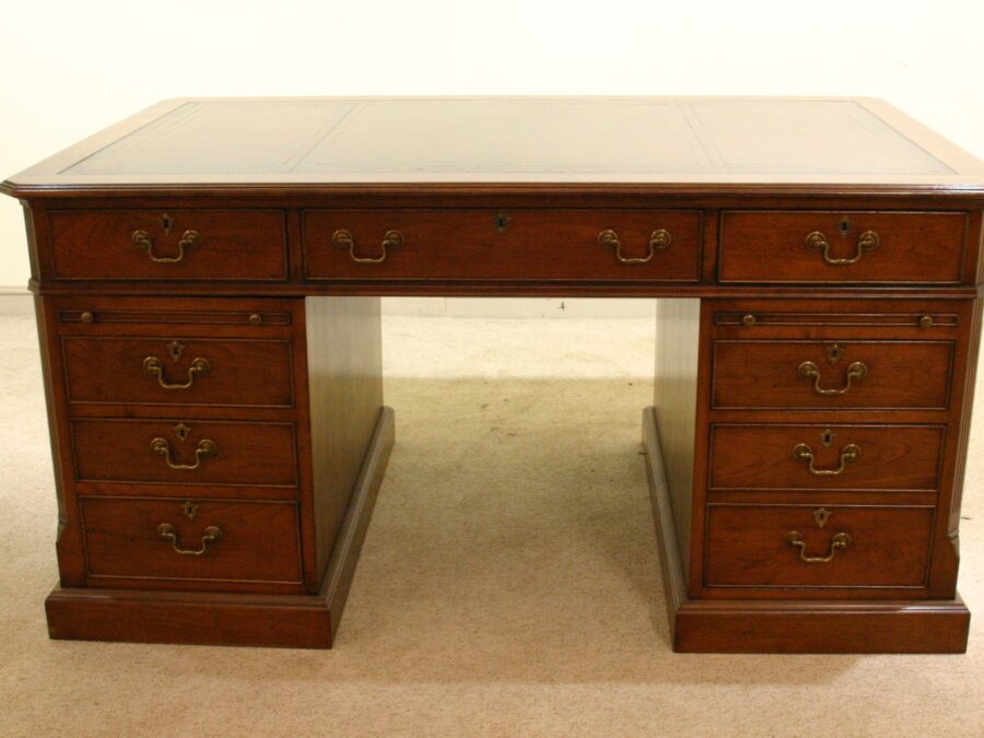 Pedestal desk 901 in cherry, front view — handmade by Bryn Hall in Suffolk