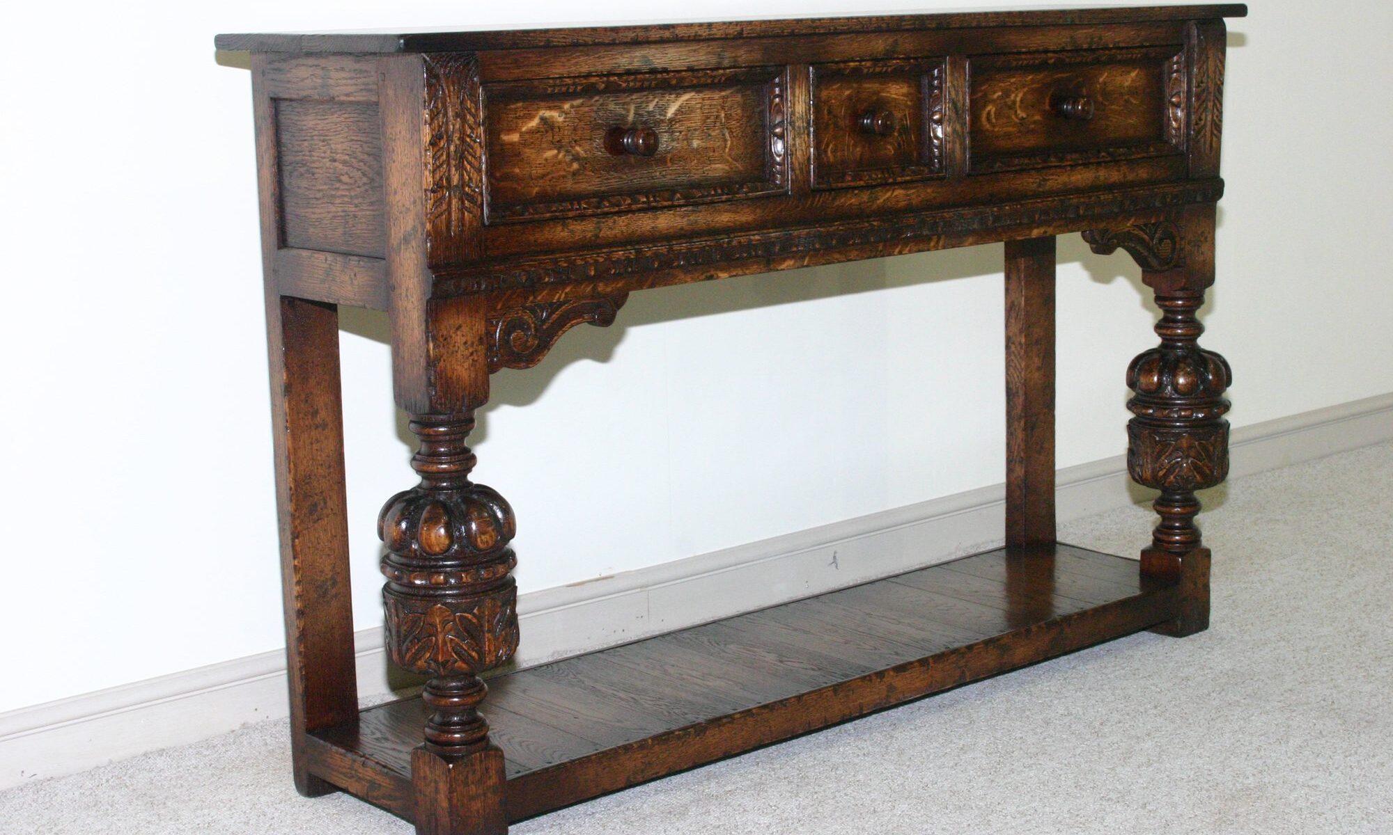 Carved bulbous leg buffet sideboard 958 — handmade by Bryn Hall in Suffolk