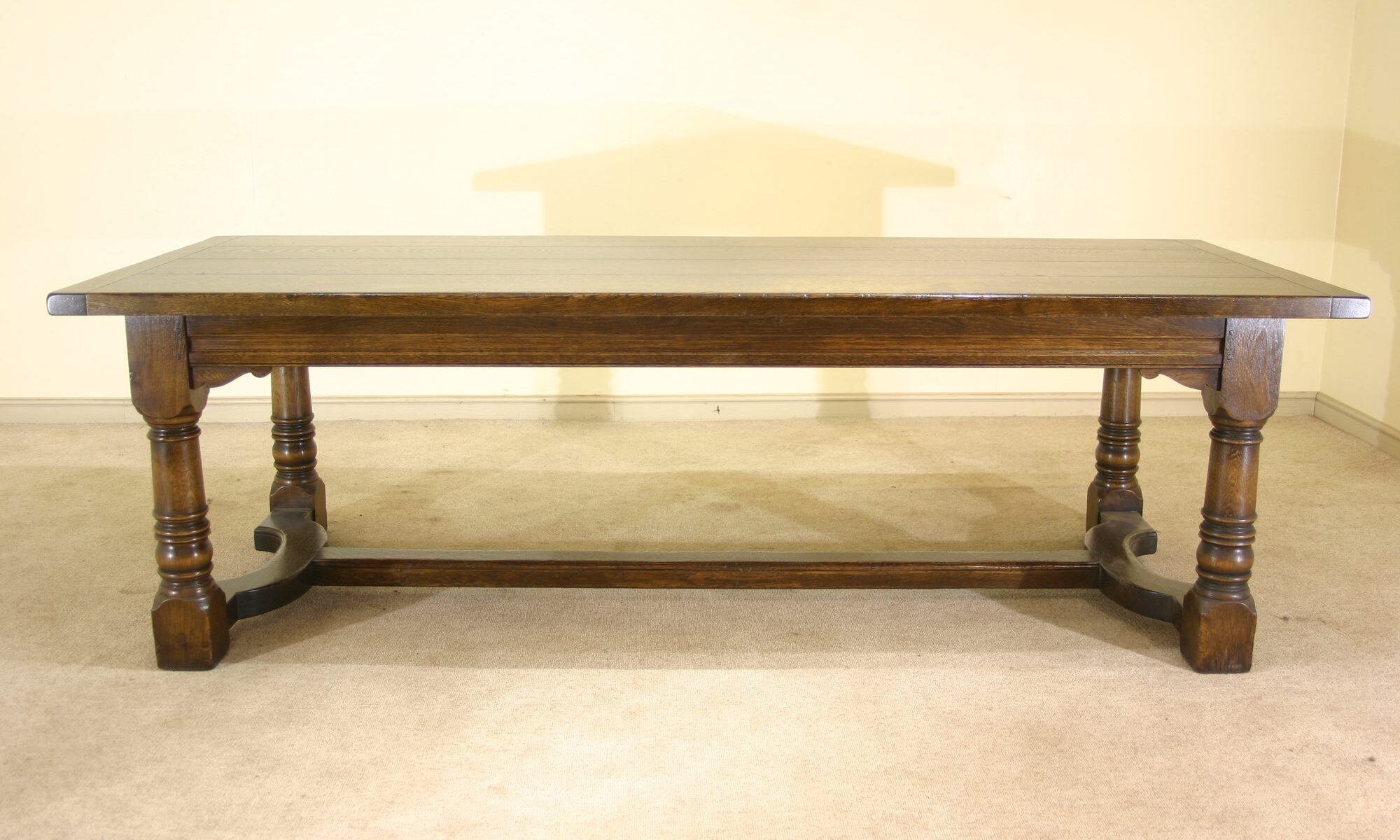 Four planked top refectory table bryn hall 303, side view — handmade by Bryn Hall in Suffolk