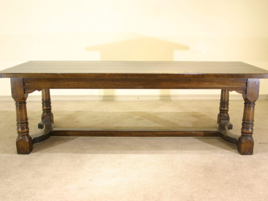 Four planked top refectory table bryn hall 303, side view — handmade by Bryn Hall in Suffolk
