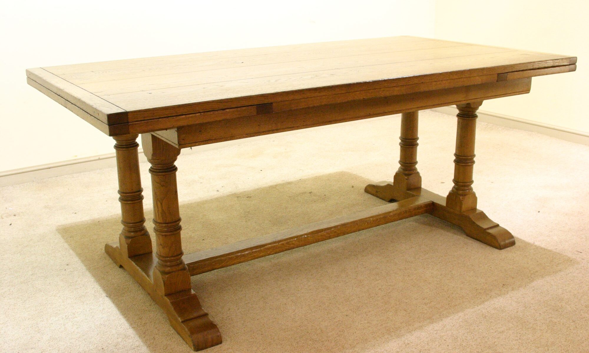 Monks table 953, angle view — handmade by Bryn Hall in Suffolk
