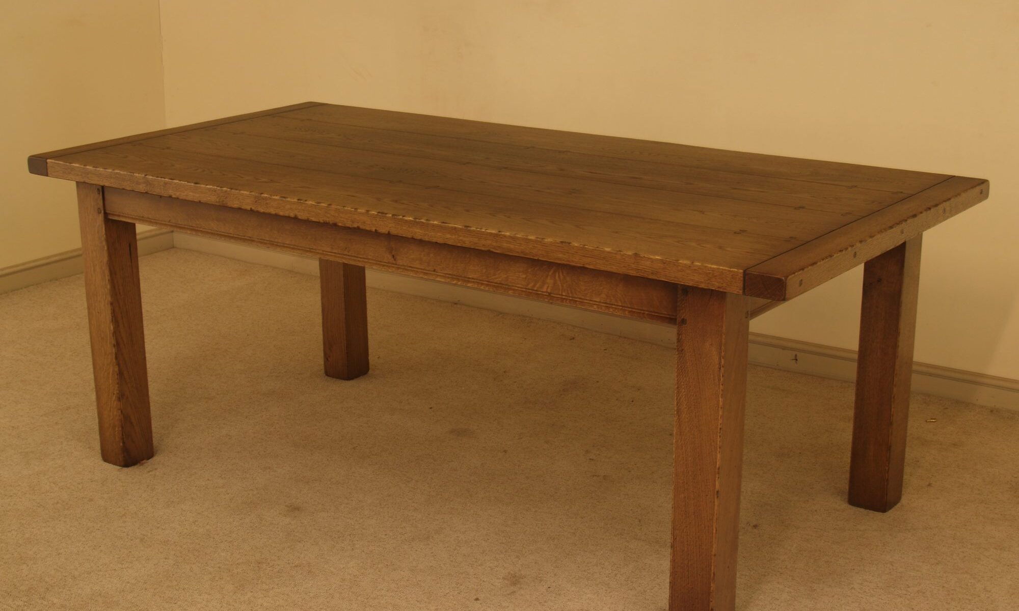 Oakamore table, angle view — handmade by Bryn Hall in Suffolk
