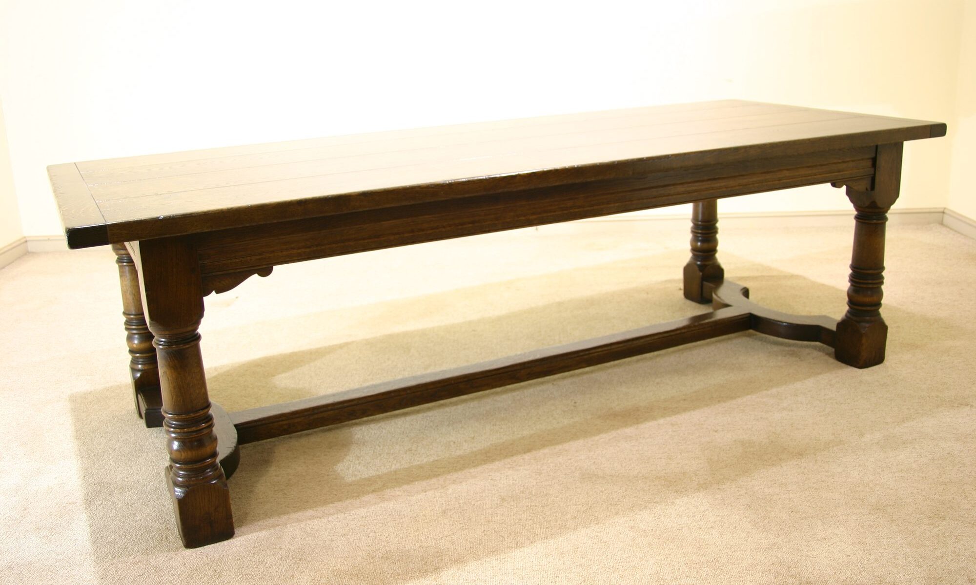 Refectory table 2 inch top 303, angle view — handmade by Bryn Hall in Suffolk