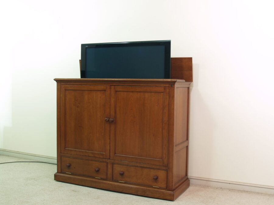 Cherry rise and fall tv lift — handmade by Bryn Hall in Suffolk